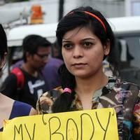 Sonam during a Protest against gang rape Photos