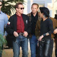 Arnold Schwarzenegger is seen leaving Giuseppe Franco Salon