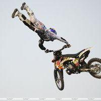 The Red Bull X-Fighters Jams at a motorbike stunt show Photos