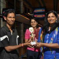Routine love story Movie team presents trophies to ap bowling team at svm bowling Pictures