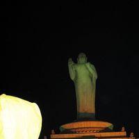 Flying Sky Lanterns at Buddha Statue